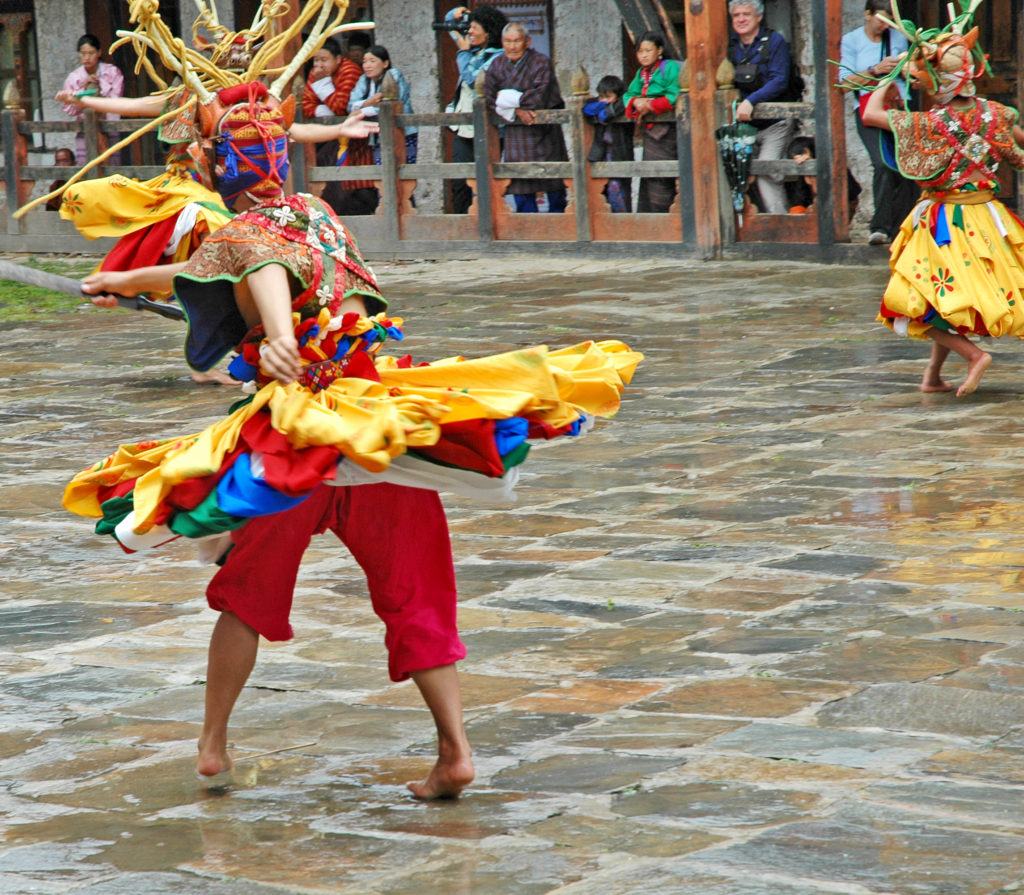 Bhutan Two Dancers Twirling Sweet Breathing Deepening Into A Simple Life